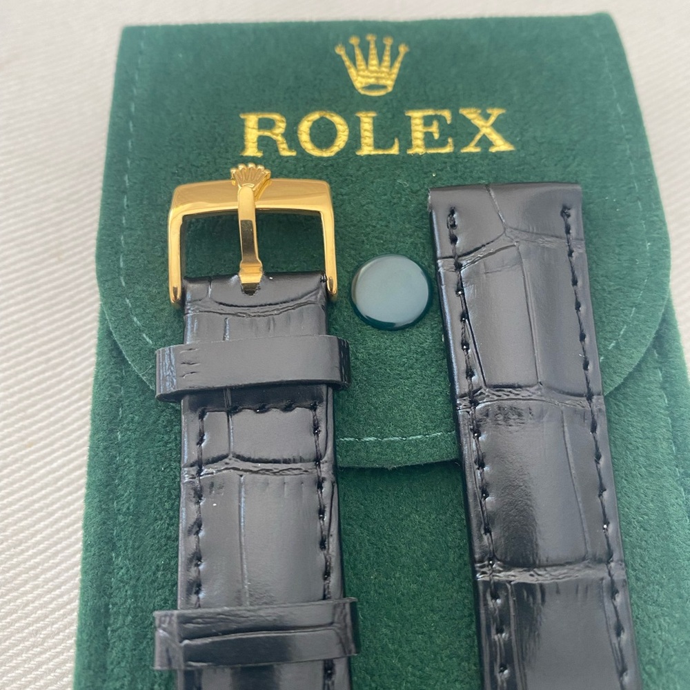 Rolex Black Leather 18mm Strap with Gold Buckle - Picture 2 of 6